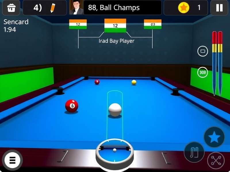 8 Ball Champ Ind gameplay screenshot showing realistic pool table